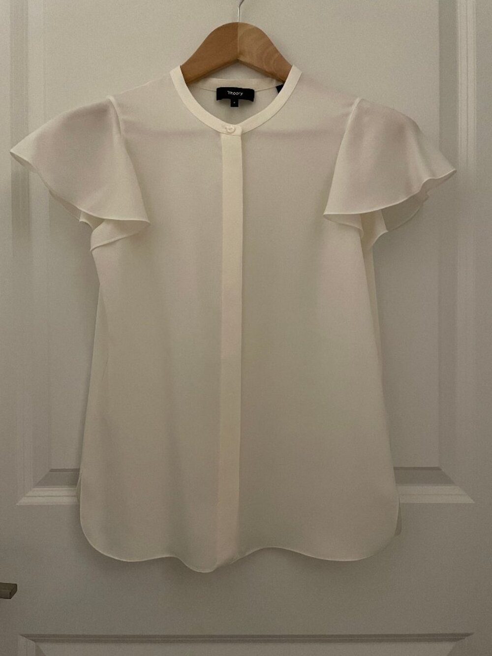 Theory Ruffle Sleeve Top in Silk Georgette
